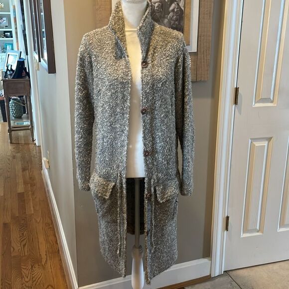 Hand Knit Gray Long Sherpa Cardigan size large - Picture 1 of 6